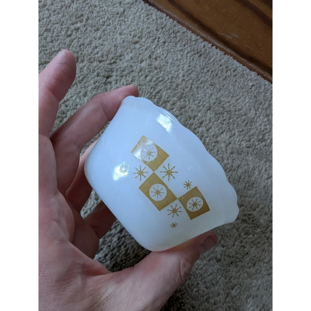 Vintage Fire King Atomic‎ Star White Bowls Yellow Starburst Design Milk Glass